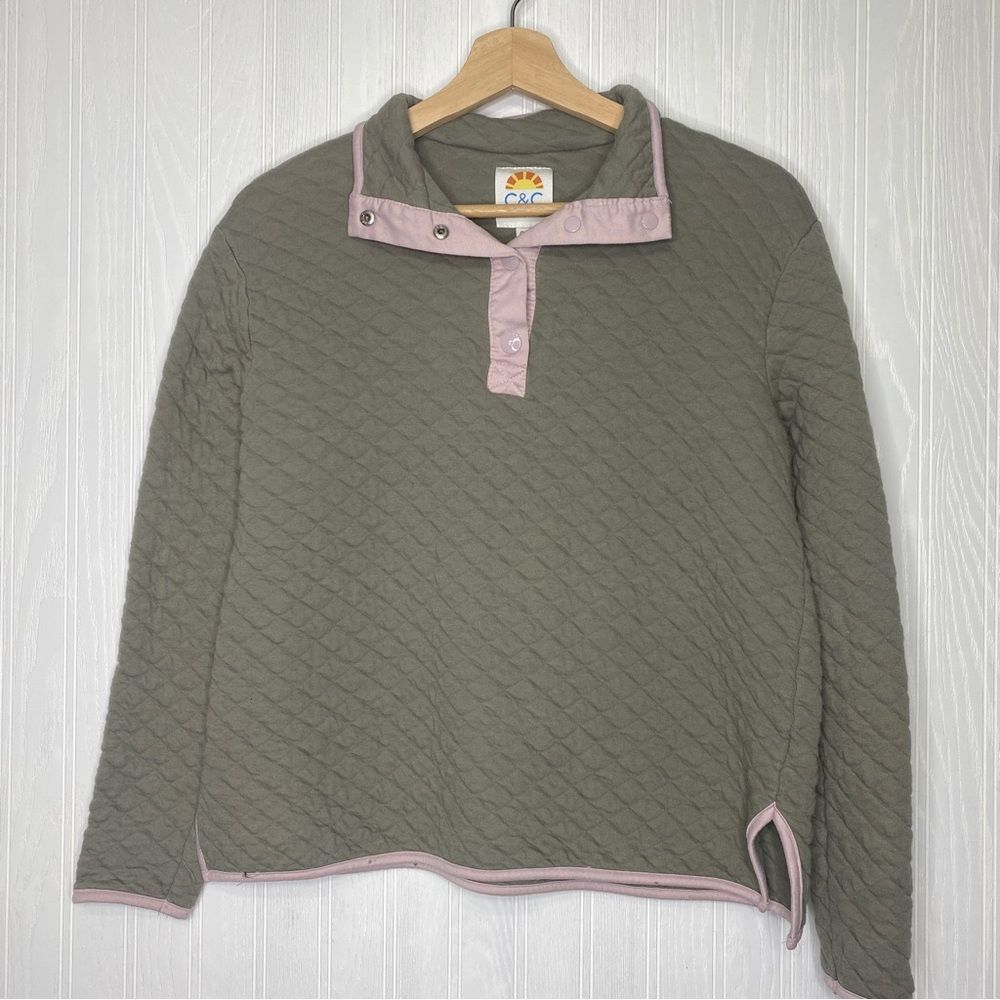 C & C California Quilted Long Sleeve Snap Neck Shirt Size Medium - Picture 2 of 9